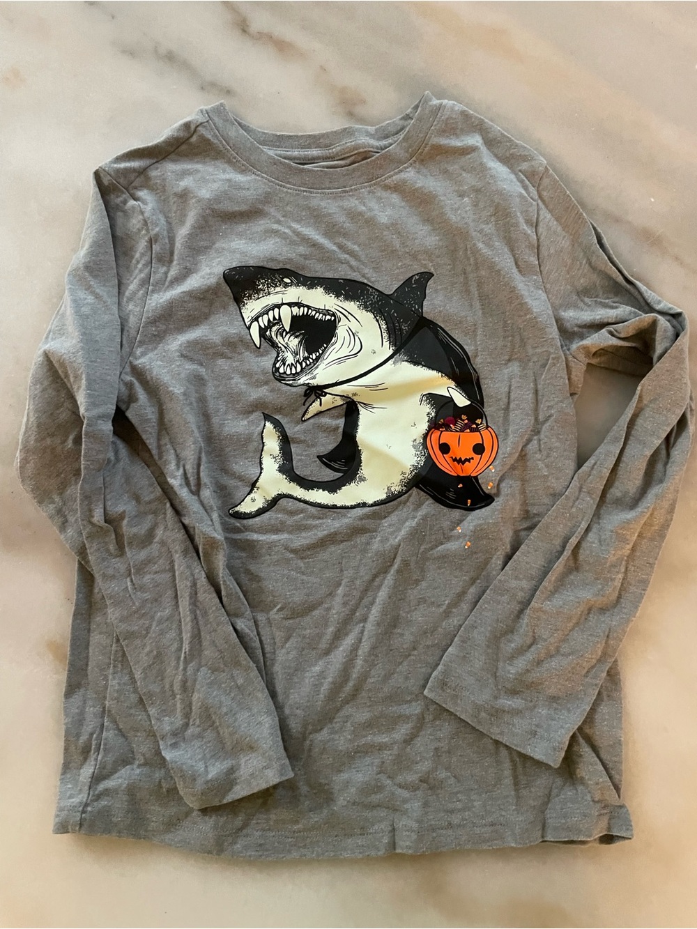 Cat & Jack Gray Long Sleeve Shark Tee with Orange Pumpkin